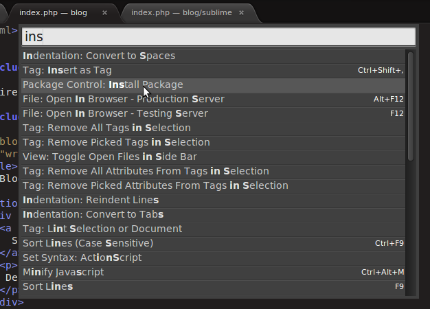 Sublime Package manager interface
